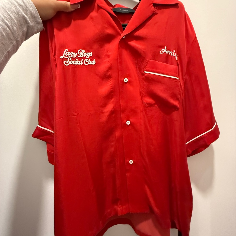 AMIRI Red Button Down Shirt with White Details